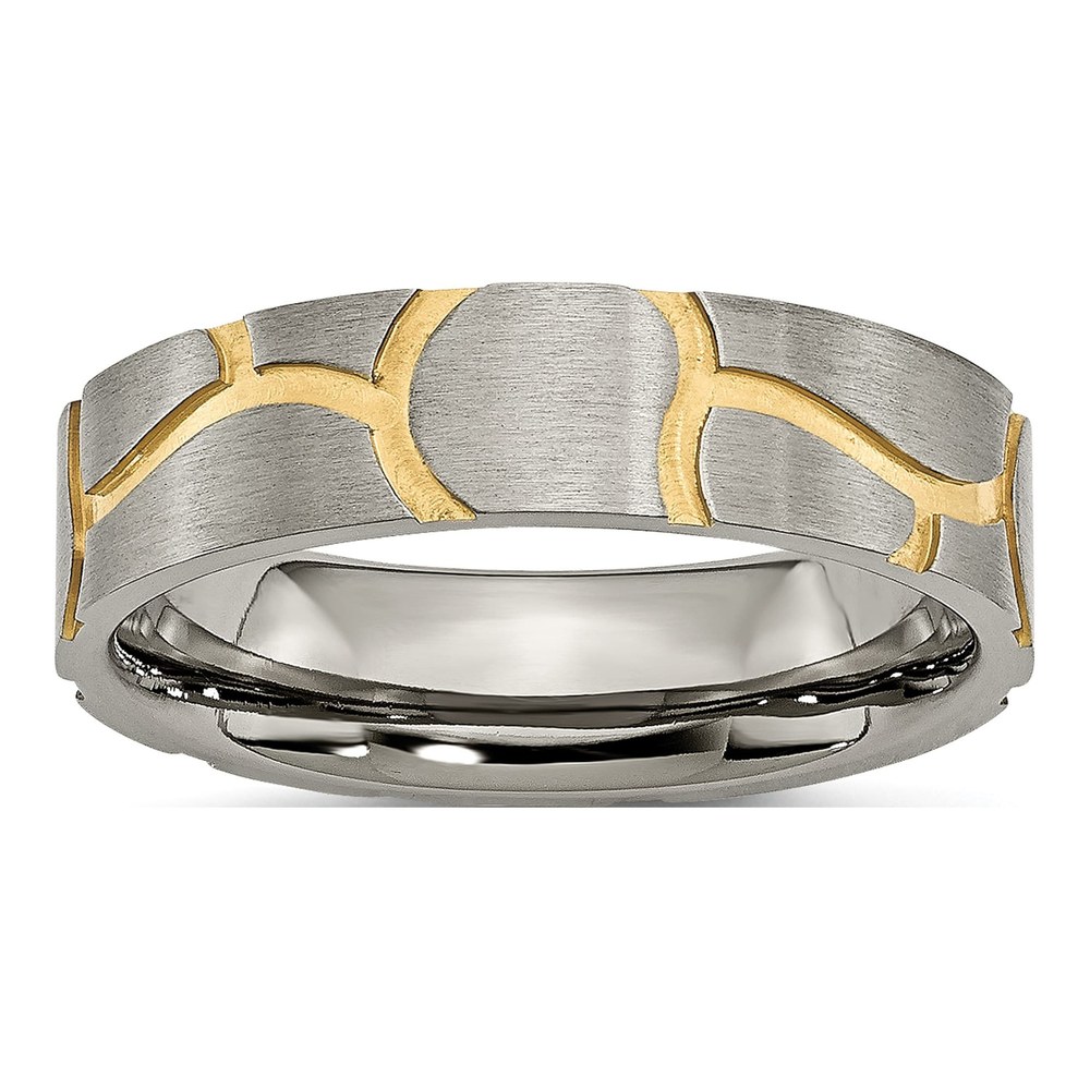 Men's Titanium Yellow IP Grooved Wedding Band