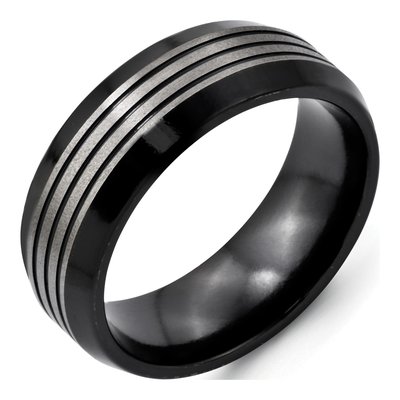 Titanium 8mm Black Beveled Wedding Band