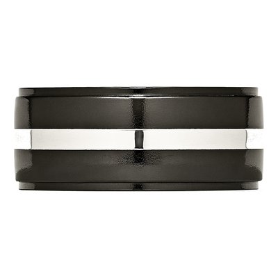 Titanium & Sterling Silver 10mm Black Inlay Wedding Band – view 4