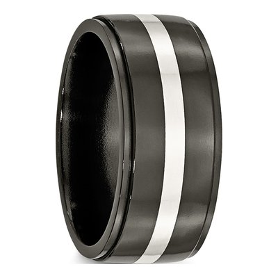 Titanium & Sterling Silver 10mm Black Inlay Wedding Band – view 5