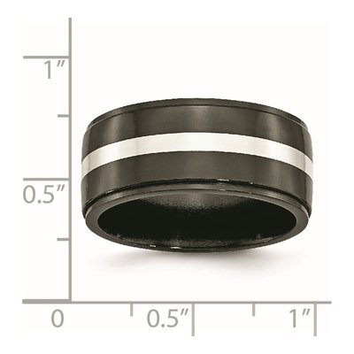 Titanium & Sterling Silver 10mm Black Inlay Wedding Band – view 7