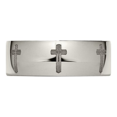 Titanium 8mm Cross Laser Design Wedding Band – view 5