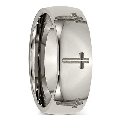 Titanium 8mm Cross Laser Design Wedding Band – view 6