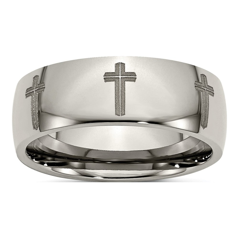 Titanium Cross Laser Design 8mm Wedding Band