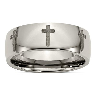 Titanium 8mm Cross Laser Design Wedding Band