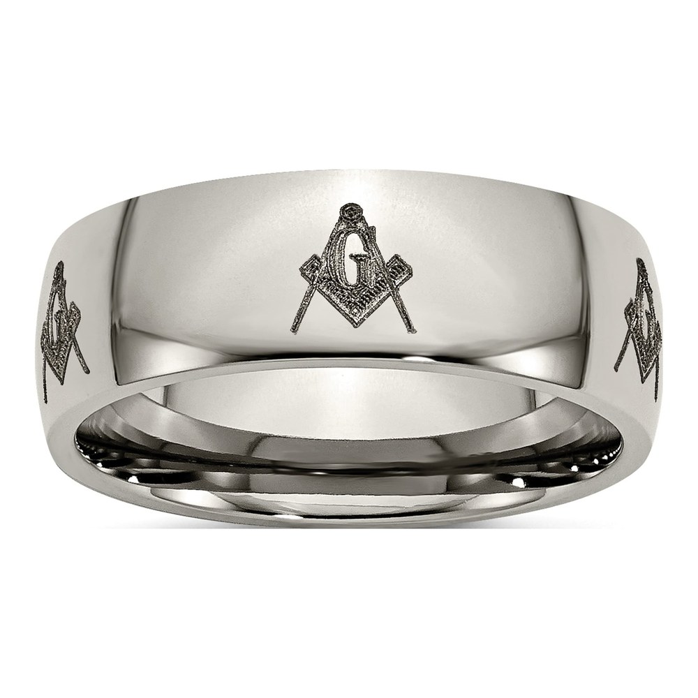 Titanium 8mm Masonic Laser Design Wedding Band