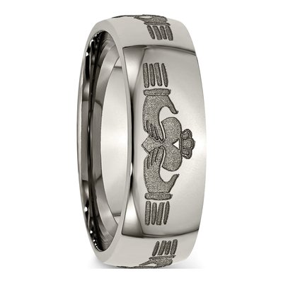 Titanium 8mm Claddagh Laser Wedding Band – view 6