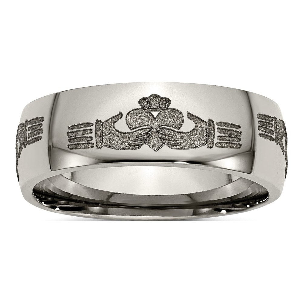 Titanium 8mm Claddagh Laser Wedding Band
