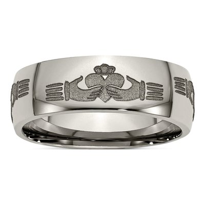 Titanium 8mm Claddagh Laser Wedding Band