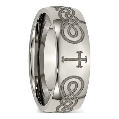 Titanium 8mm Cross Laser Wedding Band – view 7
