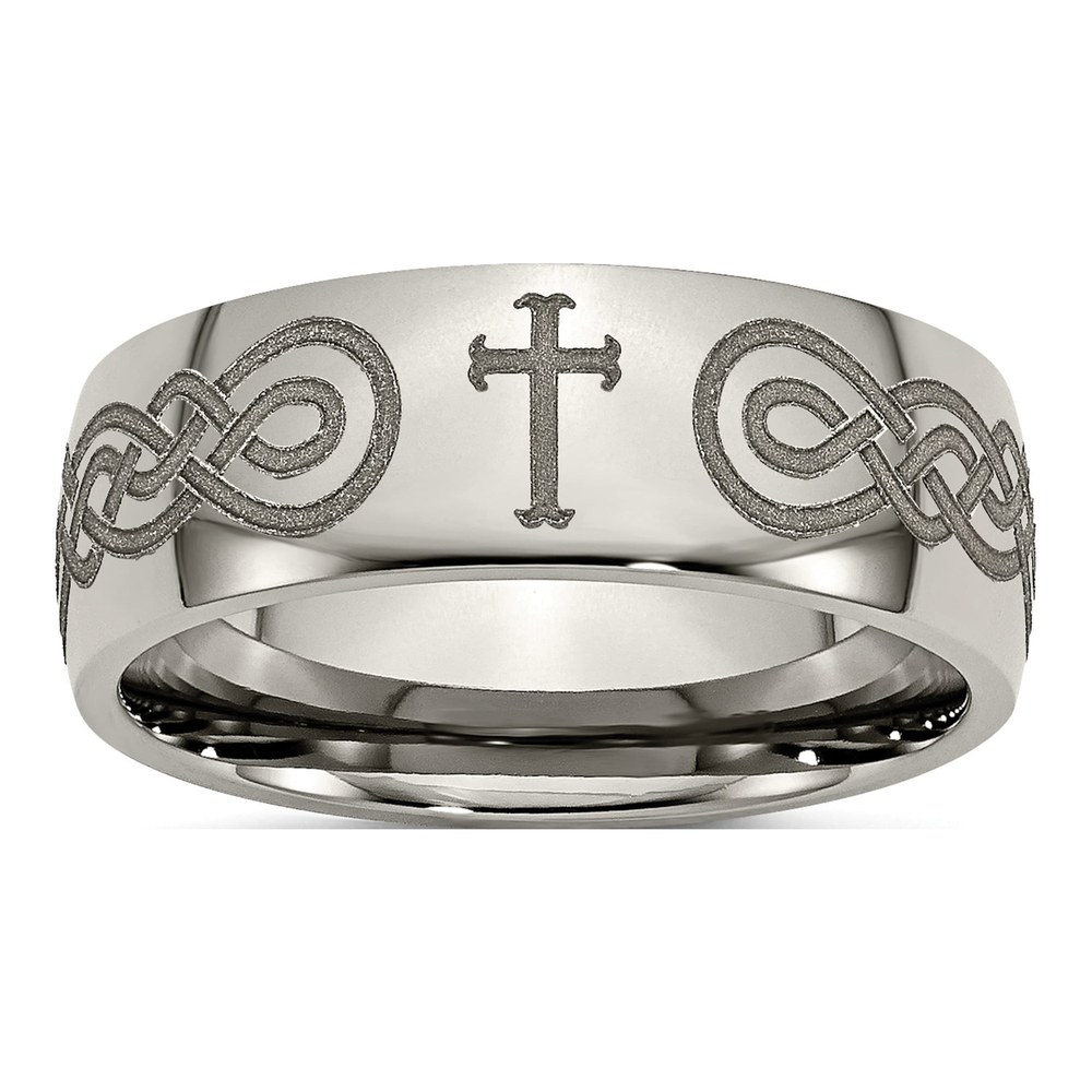 Titanium 8mm Cross Laser Wedding Band