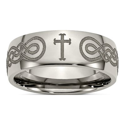 Titanium 8mm Cross Laser Wedding Band