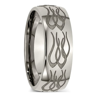 Titanium 8mm Flame Laser Design Wedding Band – view 6