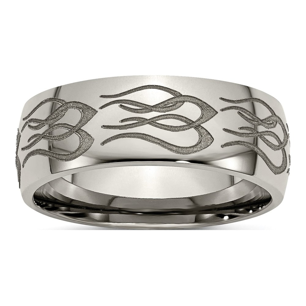 Titanium 8mm Flame Laser Design Wedding Band