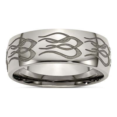 Titanium 8mm Flame Laser Design Wedding Band