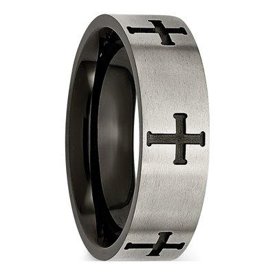 Black Titanium 7mm Cross Wedding Band – view 6