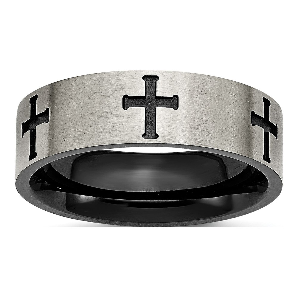 Black Titanium 7mm Cross Wedding Band