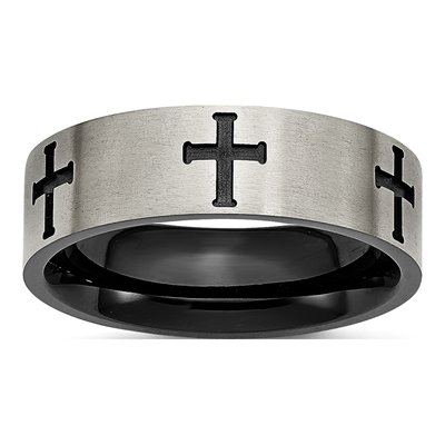 Black Titanium 7mm Cross Wedding Band