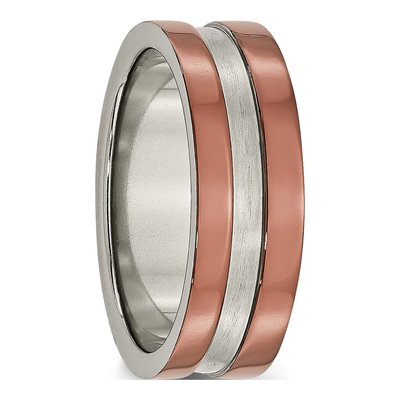 Titanium 8mm Brown IP Grooved Wedding Band – view 5