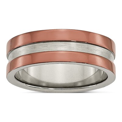 Titanium 8mm Brown IP Grooved Wedding Band