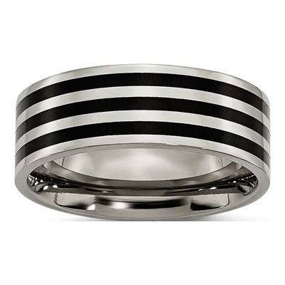 Black Titanium 8mm Striped Wedding Band