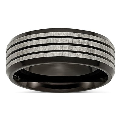 Black Titanium 8mm Striped Wedding Band