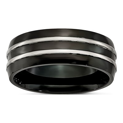 Black Titanium 8mm Grooved Wedding Band