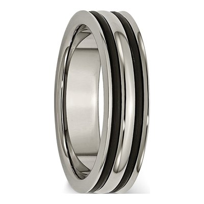 Titanium 6mm Black Rubber Grooved Wedding Band – view 5