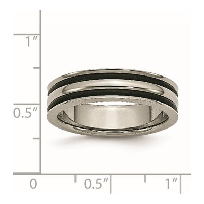 Titanium 6mm Black Rubber Grooved Wedding Band – view 7
