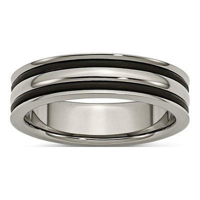 Titanium 6mm Black Rubber Grooved Wedding Band