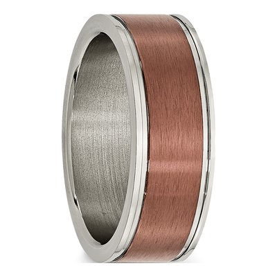 Titanium 8mm Brown IP Grooved Wedding Band – view 6