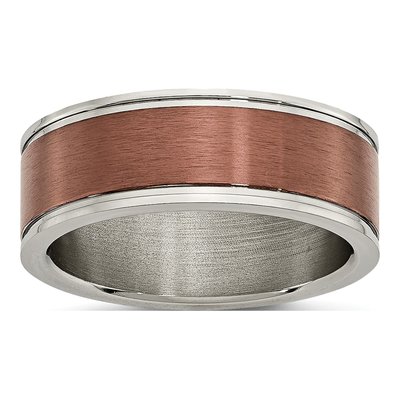 Titanium 8mm Brown IP Grooved Wedding Band