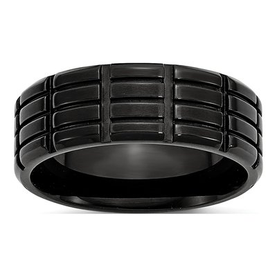 Black Titanium 8mm Grooved Wedding Band