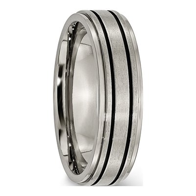 Titanium 6mm Black Enamel Ridged Wedding Band – view 6