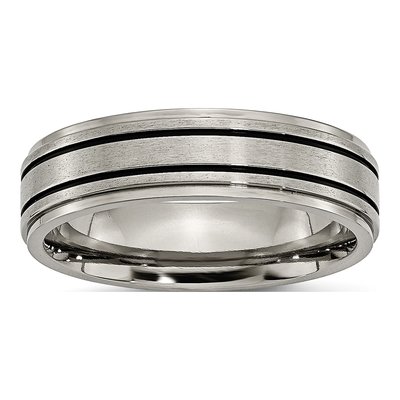 Titanium 6mm Black Enamel Ridged Wedding Band