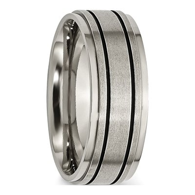 Titanium 8mm Black Enamel Ridged Wedding Band – view 6
