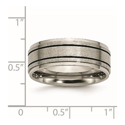 Titanium 8mm Black Enamel Ridged Wedding Band – view 8