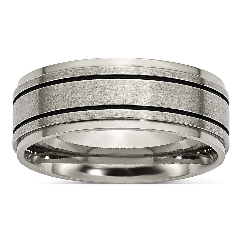 Men's Titanium Black Enamel Ridged 8mm Wedding Band