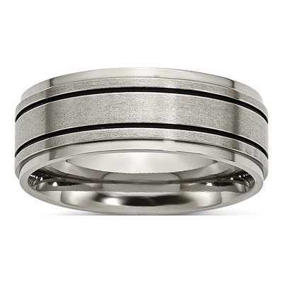 Titanium 8mm Black Enamel Ridged Wedding Band