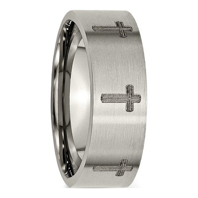 Titanium 8mm Cross Design Wedding Band – view 6
