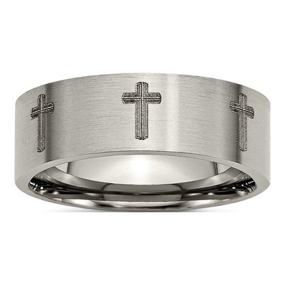 Titanium 8mm Cross Design Wedding Band