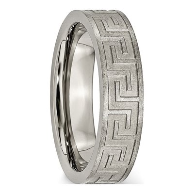 Titanium 6mm Greek Key Wedding Band – view 5