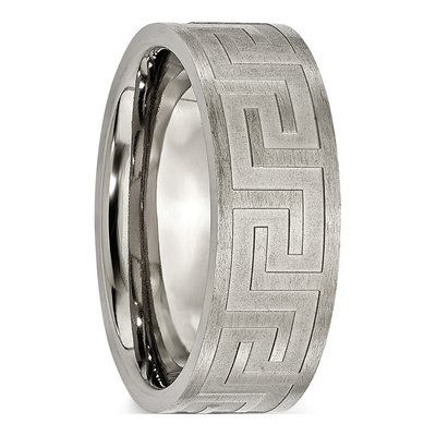 Titanium 8mm Greek Key Wedding Band – view 5