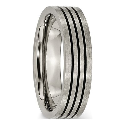 Titanium 6mm Black Enamel Striped Wedding Band – view 5