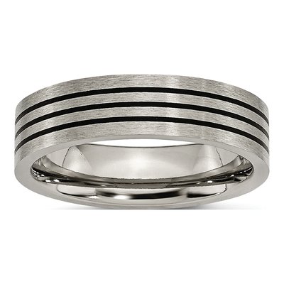 Titanium 6mm Black Enamel Striped Wedding Band