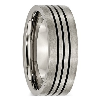 Titanium 8mm Black Enamel Striped Wedding Band – view 5