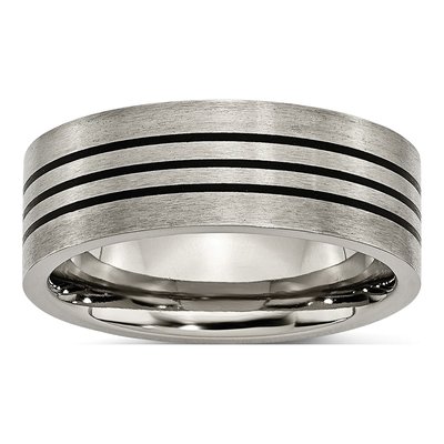 Titanium 8mm Black Enamel Striped Wedding Band