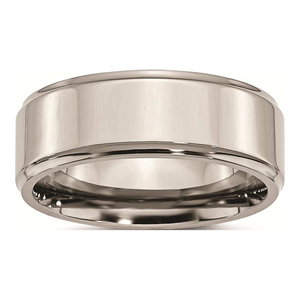 Men's Titanium Polished 8mm Ridged Edge Wedding Band
