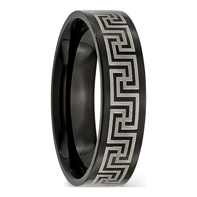 Black Titanium 6mm Greek Key Wedding Band – view 5