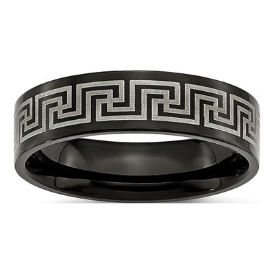 Black Titanium 6mm Greek Key Wedding Band